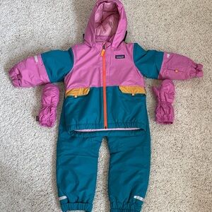 Patagonia Pink, Teal & Mustard Colorblock Kids Ski outfit